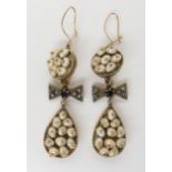A PAIR OF PEARL DROP EARRINGS set in yellow and white metal throughout, with diamond and sapphire