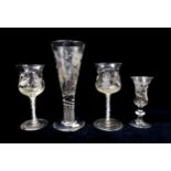 A COLLECTION OF 19TH CENTURY JACOBITE REVIVAL GLASSES including a large conical trumpet form