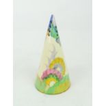 CLARICE CLIFF BIZARRE 'AUREA' PATTERN CONICAL SUGAR SIFTER printed marks to base, 14cm high