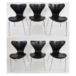 A SET OF SIX MID 20TH CENTURY ARNE JACOBSEN FOR FRITZ HANSEN SERIES 7 CHAIRS, with black laminate