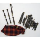 A lot comprising a 3/4 set of ivory mounted bagpipe drones, together with various bagpipe parts