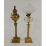 A Victorian brass oil lamp and a brass oil lamp converted to electric (2) Condition Report:Available