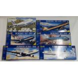 Six Revel and Heller commercial aircraft kits, comprising various Boeing 747 sub-types, an Airbus