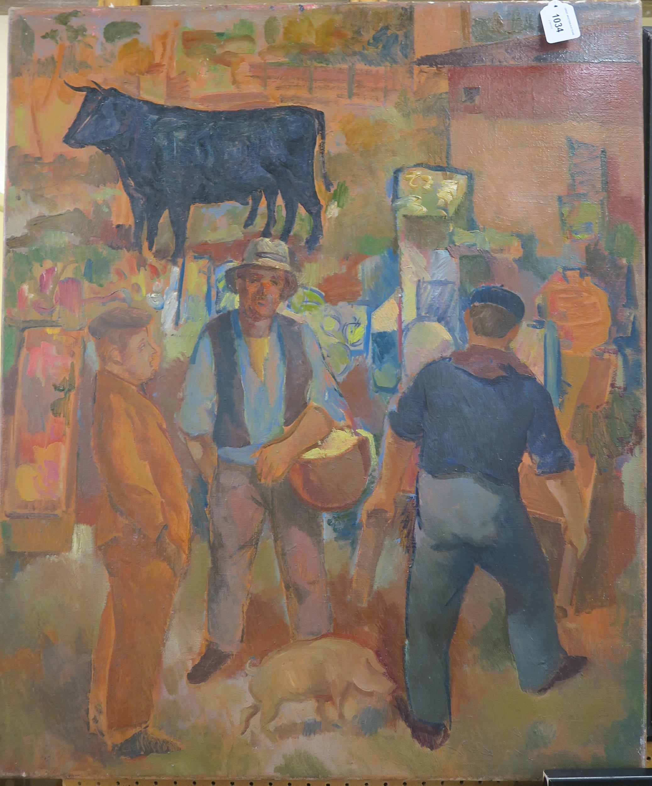 WILLIAM CROSBIE RSA RGI (1915-1999) FARMER'S MARKET  Oil on canvas, 76 x 64cm  Condition Report: - Image 2 of 2