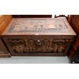 *WITHDRAWN* An early 20th century oriental carved camphorwood blanket chest