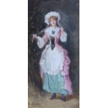 C MONTA Portrait of a maid and another, signed, oil on board, 30 x 14cm (2) Condition Report: