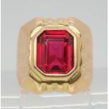 A Russian 14k gold red gem ring, with Russian, Hammer & Sickle mark with the gold value 583,