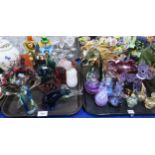 A collection of art glass including bowls, two Murano clowns, animal and bird figures, scent bottles