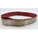 A Victorian military officer's belt, the clasp bearing a Yorkshire/Lancashire rose Condition