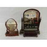 A large Victorian mahogany framed single drawer toilet mirror, a smaller two drawer dressing