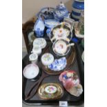 A Spode floral dish, a Royal Doulton figure Bedtime Story, assorted blue and white etc Condition