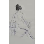 WILLIAM CROSBIE RSA RGI (1915-1999) SEATED NUDE WITH JAPANESE PIN  Ink and wash, signed lower right,