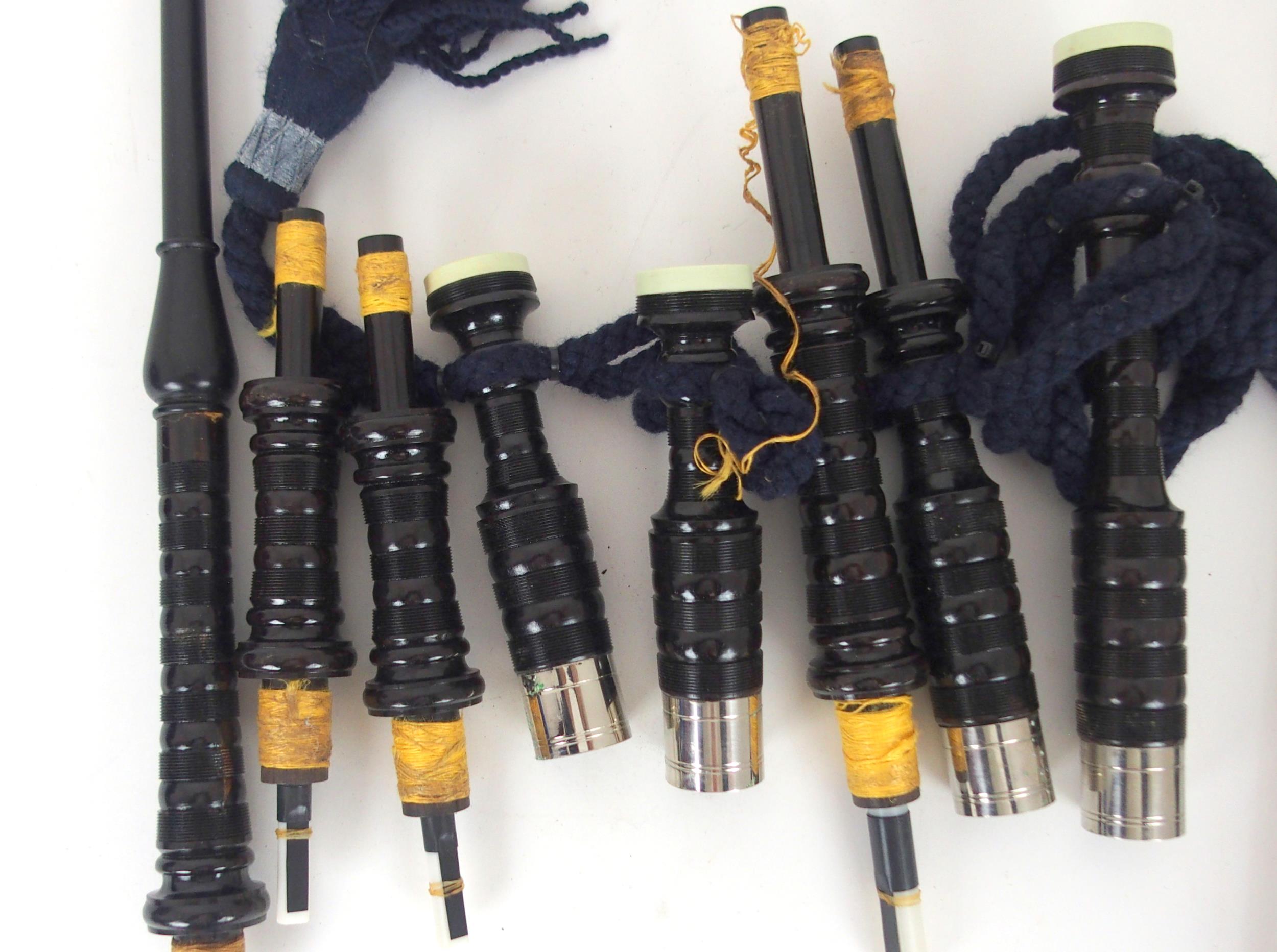 BORDER SMALLPIPES, a set of parlour pipes with faux ivory caps and white metal ferrules Condition - Image 5 of 9
