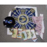 A Hermes Egyptian Scarab scarf, with white and yellow decoration on blue ground and white