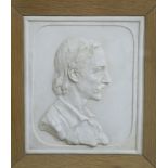 HENRY SNELL GAMLEY Robert Louis Stevenson, profile portrait in plaster, 17 x 14cm Condition Report: