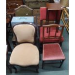 A mixed lot to include four assorted chairs, mahogany occasional table and a portable sewing machine