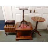 A 20th century mahogany bijouterie style lamp table, circular topped games table on tripod base,