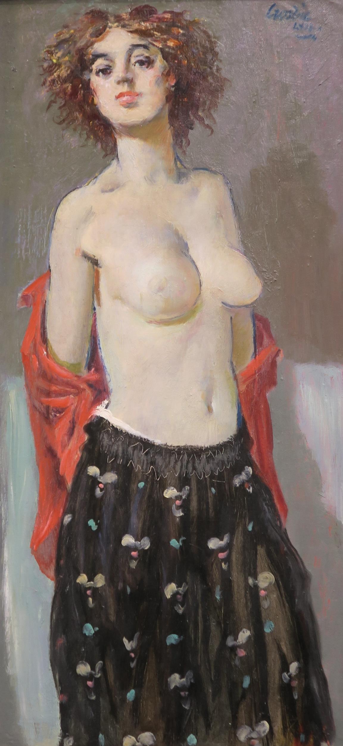 WILLIAM CROSBIE RSA RGI (1915-1999) FEMALE REMOVING BLOUSE  Oil on board, signed upper right, 60 x