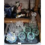 A Murano latticinio glass dish, crystal glasses and decanter, assorted ornaments etc Condition