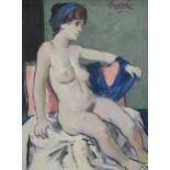 WILLIAM CROSBIE RSA RGI (1915-1999) NUDE WITH BLUE BANDANA Oil on board, signed upper right, 41 x
