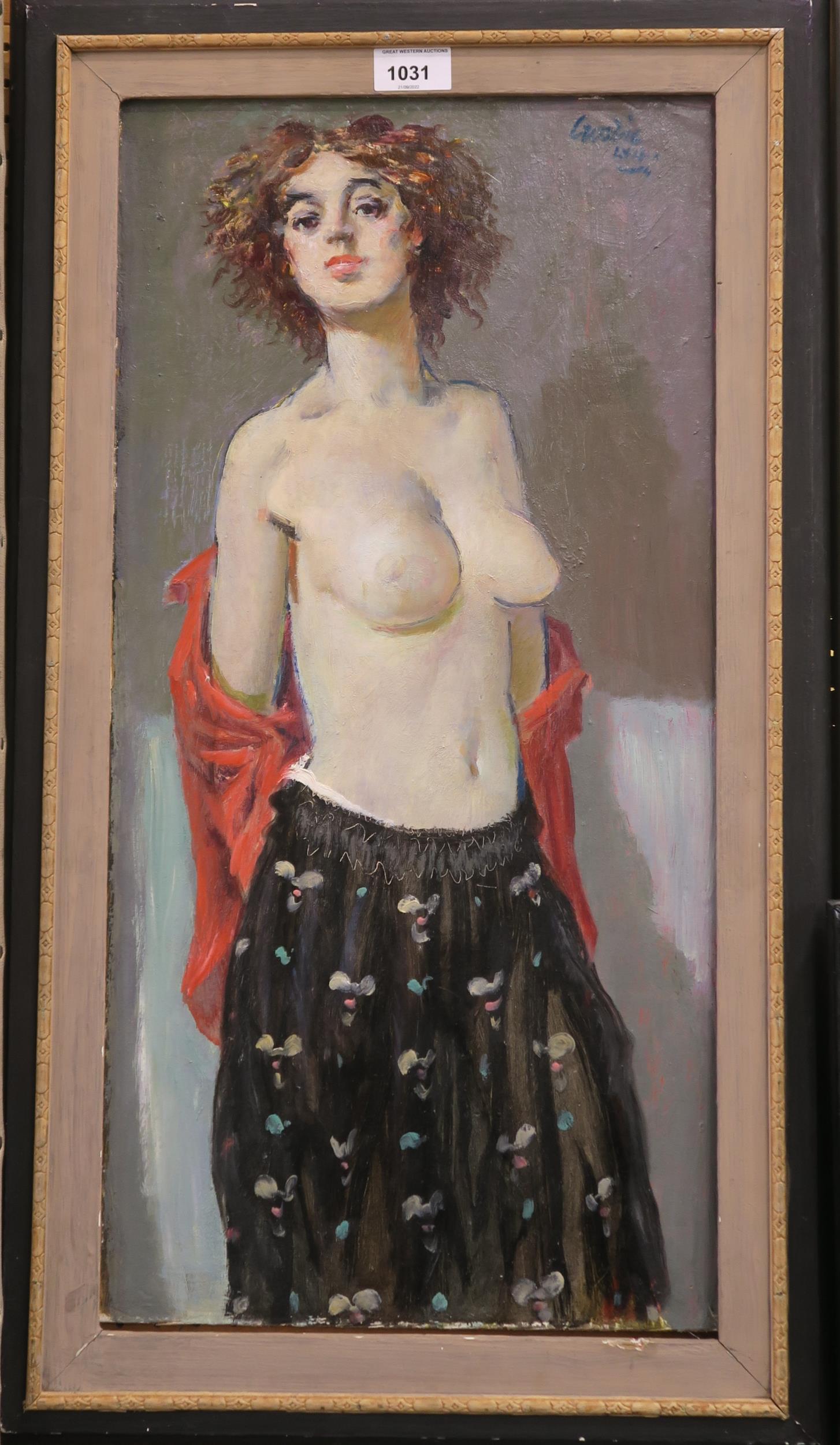 WILLIAM CROSBIE RSA RGI (1915-1999) FEMALE REMOVING BLOUSE  Oil on board, signed upper right, 60 x - Image 2 of 3