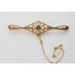 A 15ct gold blue gem and pearl flower brooch, length 5.3cm, weight 3.7gms Condition Report:Available