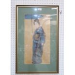 A Japanese painting of a geisha on material Condition Report:Available upon request