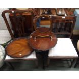 A 19th century mahogany dining chair, another mahogany dining chair, mahogany tripod table, mahogany