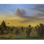 PATRICK WONG AFTER ADRIAEN VAN DE VELDE Golfers on the ice at Haarlem, oil on canvas, 75 x 91cm