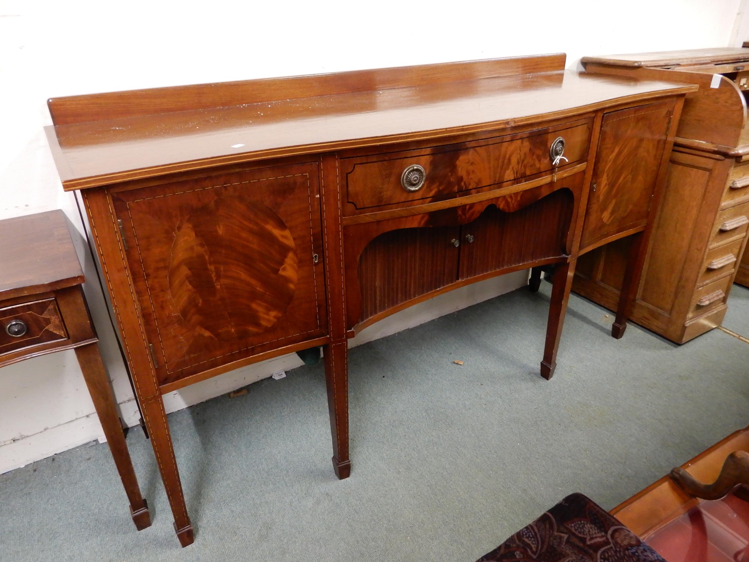 A late Victorian mahogany serpentine front sideboard and a two drawer buffet table (2) Condition - Image 3 of 3