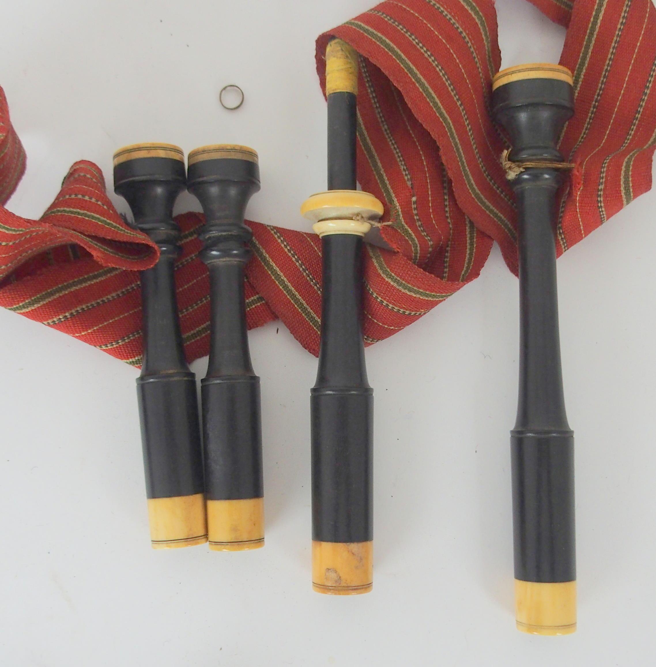 A set of Victorian David Glen Edinburgh miniature Scottish bagpipes ivory mounted, with a chanter - Image 8 of 9