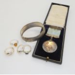 A silver The London College of Music medal, silver rings and a bangle Condition Report:Not available