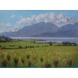 ED HUNTER (SCOTTISH CONTEMPORARY)  FIELD AND LOCH VIEW  Oil on canvas, signed lower right, 33 x 44cm