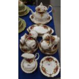 A Royal Albert Old Country Roses teaset comprising teapot, six cups, saucers, plates, milk jug,