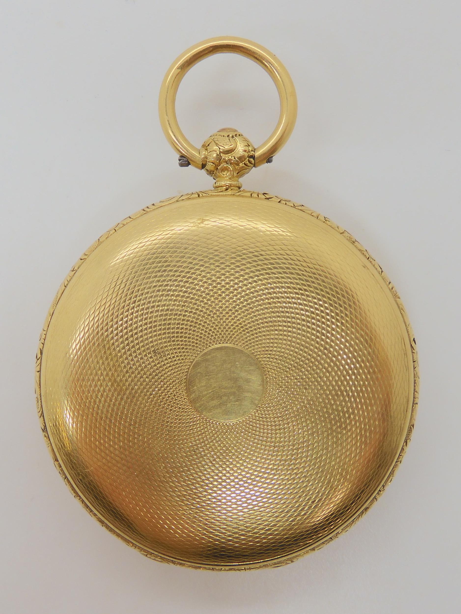 An 18ct gold open face fob watch, diameter 4cm, weight including mechanism 53.3gms With a collection - Bild 2 aus 4