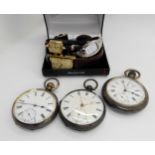 Three silver pocket watches and three wristwatches, to include an unusual continental silver