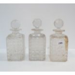 Three matching cut glass decanters Condition Report:Available upon request