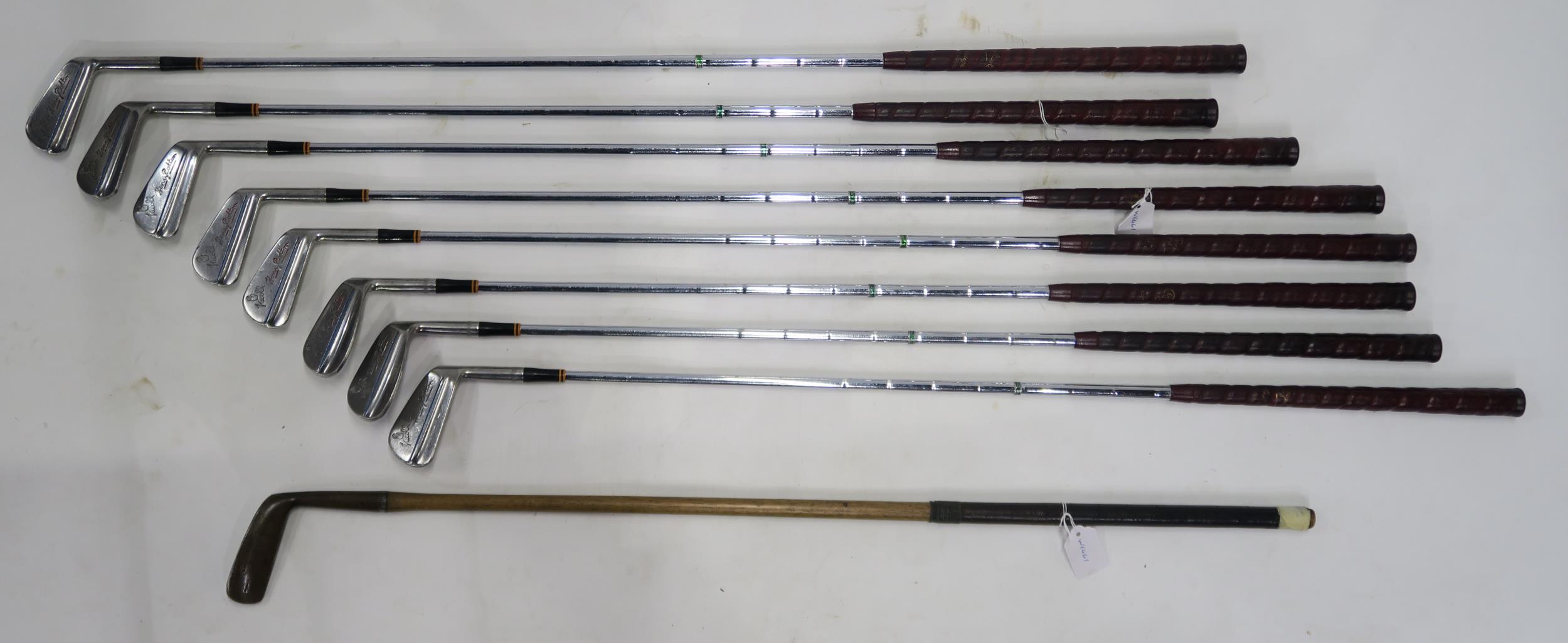 A hickory shaft golf iron by A. Patric, Leven; together with a set of eight 1950s golf irons by - Image 2 of 2