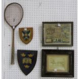An Edinburgh University coat of arms wall plaque, together with another similar heraldic wall
