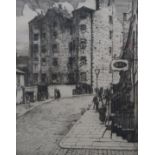 LUMSDEN Street scene, signed, etching, 27 x 22cm, AFFLECK Cathedral, 31 x 40cm, and six others (8)