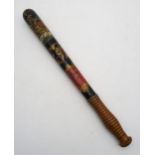 A polychrome decorated Victorian police truncheon, with crown over "VR" cipher Condition Report: