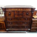 A Victorian mahogany Scotch chest with four over three drawers on bun feet, 131cm high x 127cm