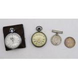 A continental 935 grade silver pocket watch, a Smiths stopwatch, a 1939-1945 War Medal and an