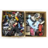 Two boxes of assorted scale model and toy vehicles, including Matchbox, Burago, Corgi and Lledo