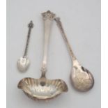 A Norwegian silver sauce ladle, with a lobed bowl and a pierced openwork terminal, a silver