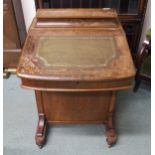 A Victorian mahogany and walnut with satinwood inlay Davenport writing desk with hinge top