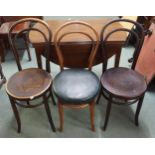 A Victorian mahogany Pembroke table and three assorted bentwood café chairs (4) Condition Report: