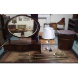 A large Victorian mahogany three drawer toilet mirror, mahogany coal bucket with brass band and