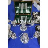 cased set of mother of pearl and EPNS handles fish knives and forks, with engraved floral