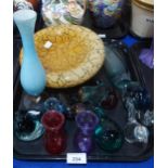 Glass Wedgwood animal paperweights, an art glass dish etc Condition Report:Not available for this
